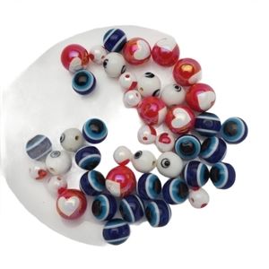 Red Blue White Hearts eyes beads  42 Jewelry making *